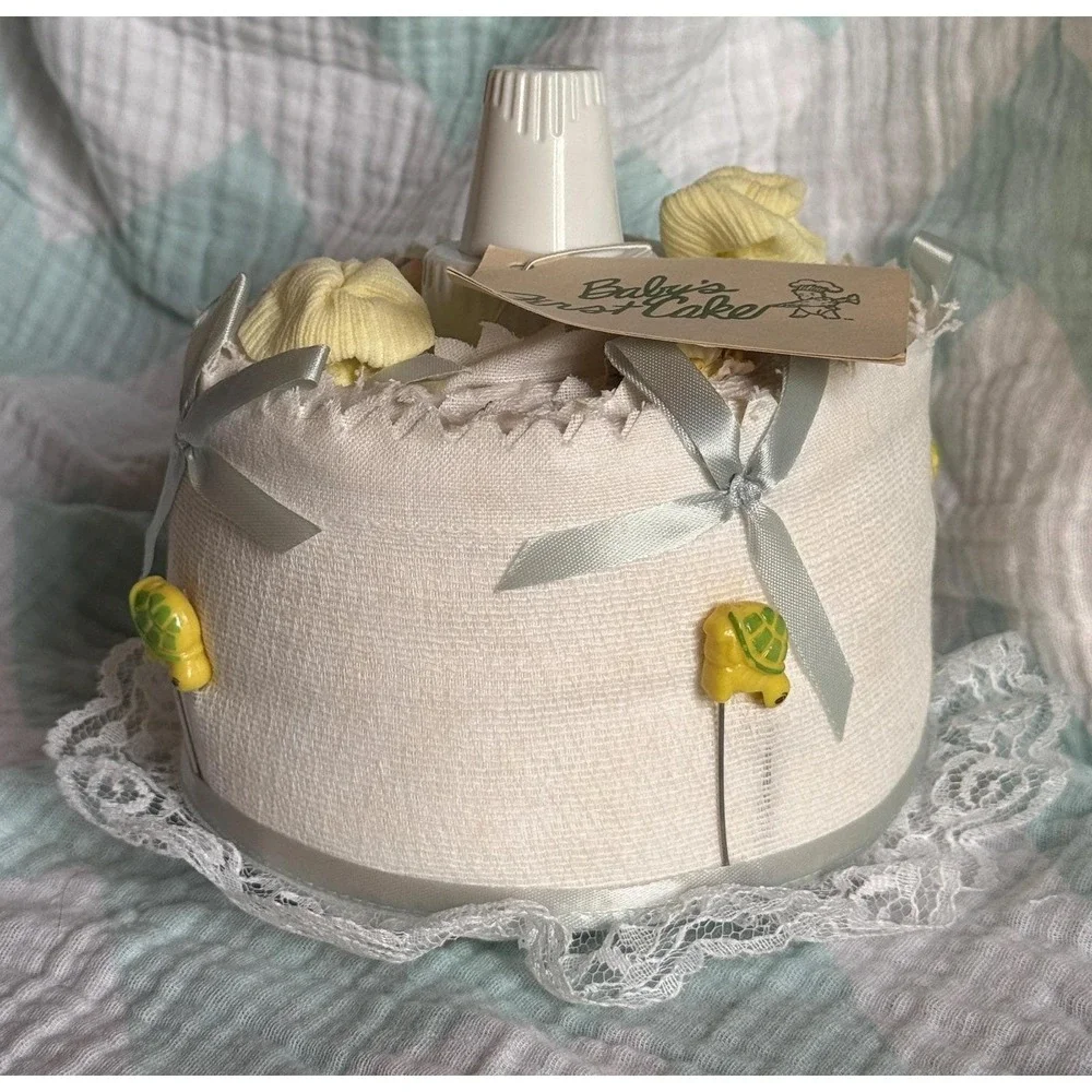 Vintage Baby Shower Diaper Cake with Original Tag – Preserved 1983 Keepsake